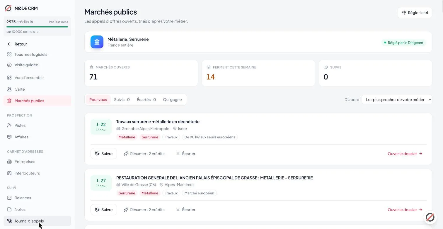 Les marchés publics triés pour un métier de métallerie et serrurerie : 71 marchés ouverts, 14 qui ferment cette semaine, avec leur date limite